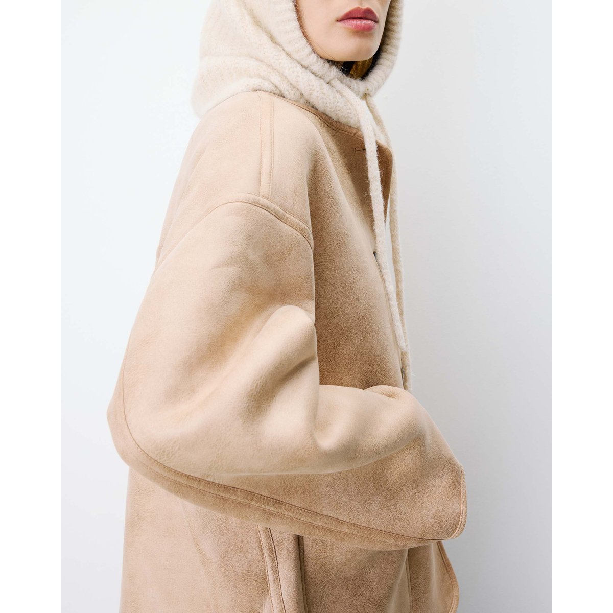 Manteau teddy court réversible beige Arwen beige, GRACE & MILA