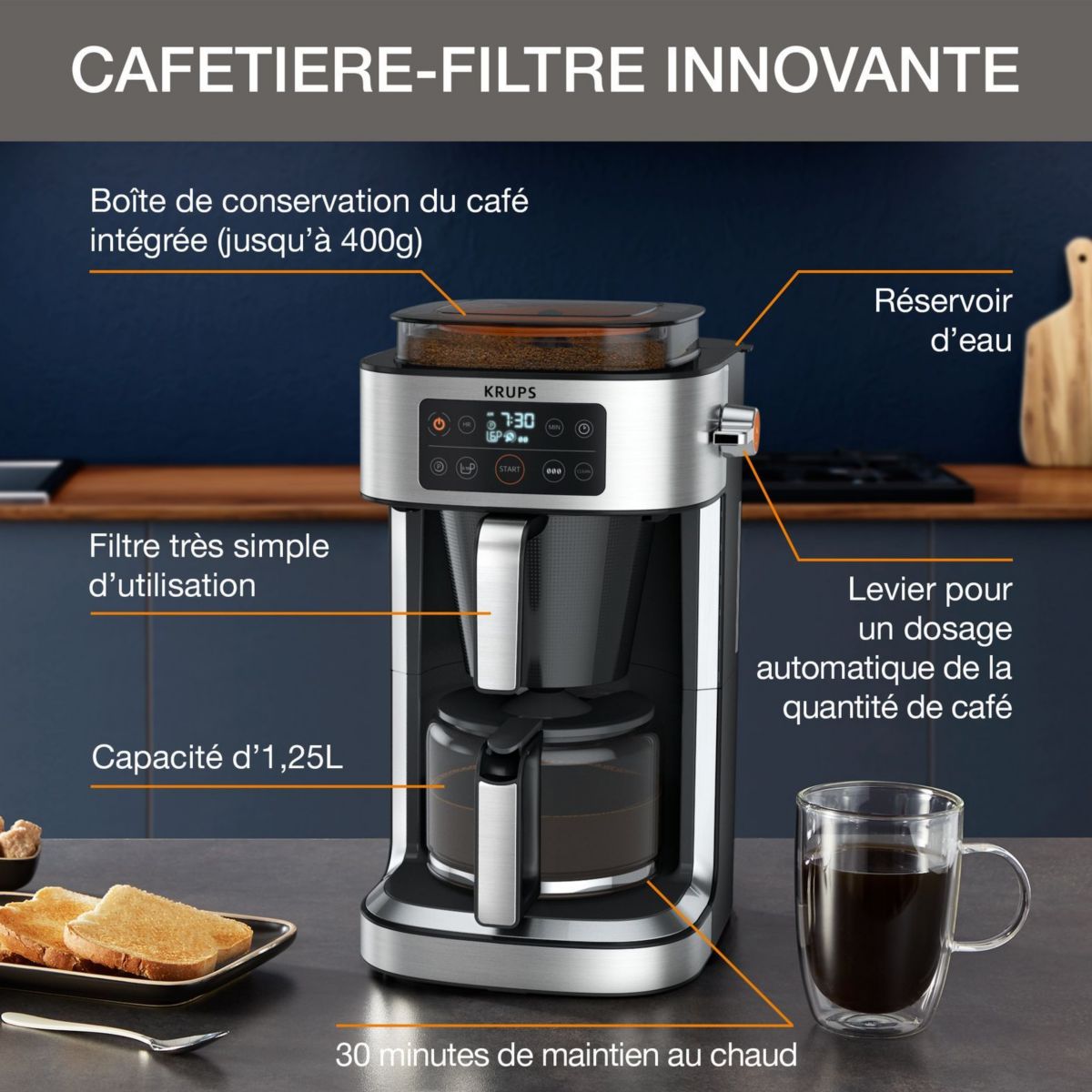 Cafetière Programmable Km760d10 Aroma Partner gris, KRUPS