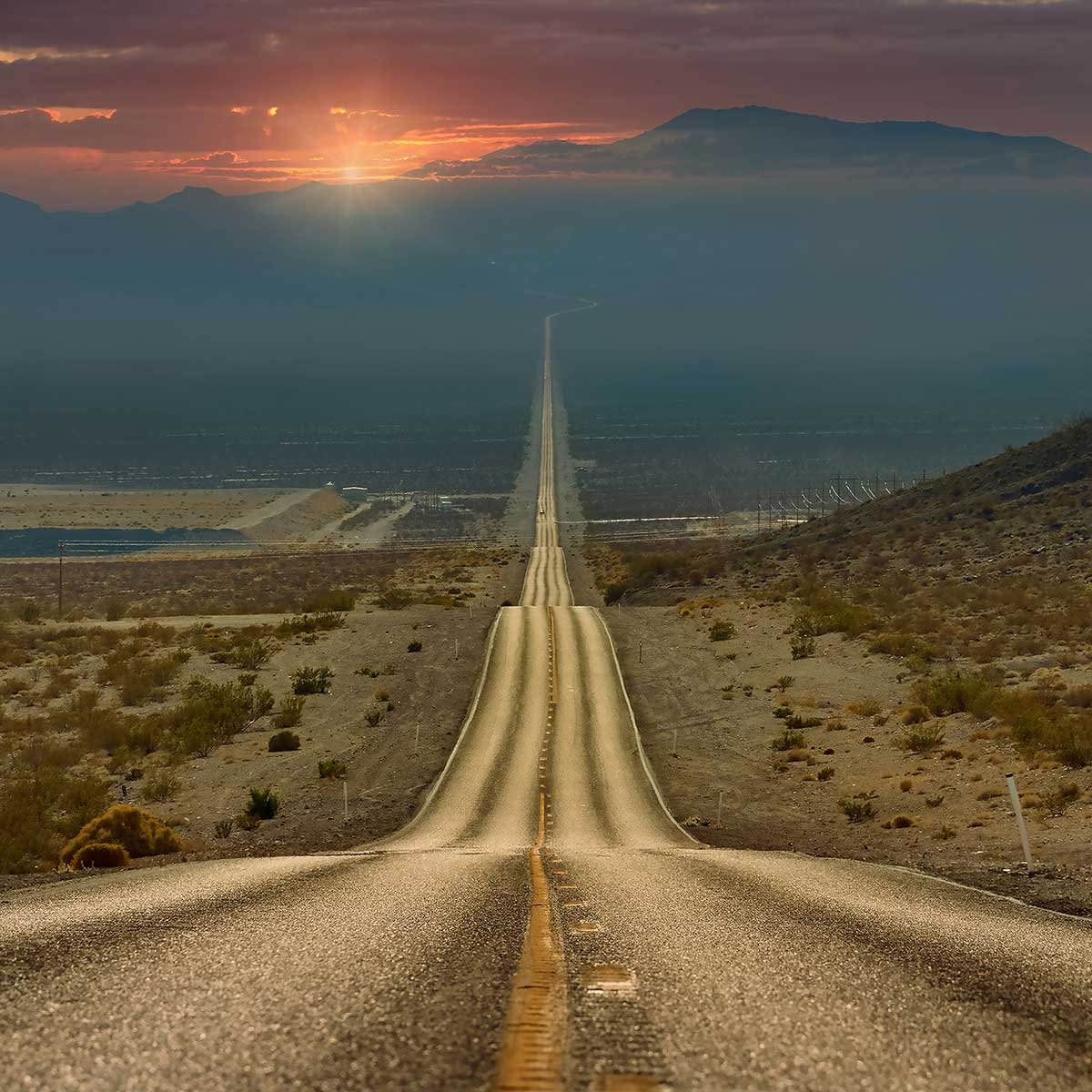 Affiche paysage roadtrip affiche + cadre en bois - noir, HEXOA