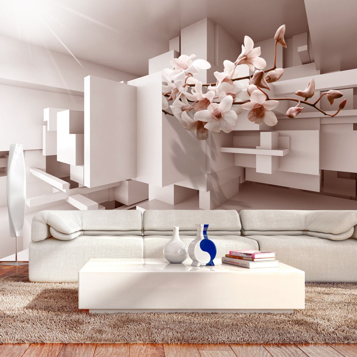 Papier peint intissé panoramique 3D et Perspective Garden of Future rose, EDEN