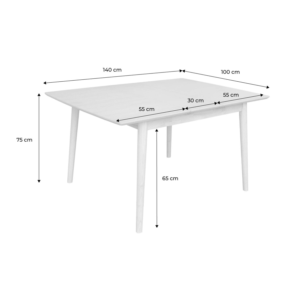Table à manger rectangulaire extensible bois d'hévéa et placage chêne 4-6 places LINA noir, SWEEEK
