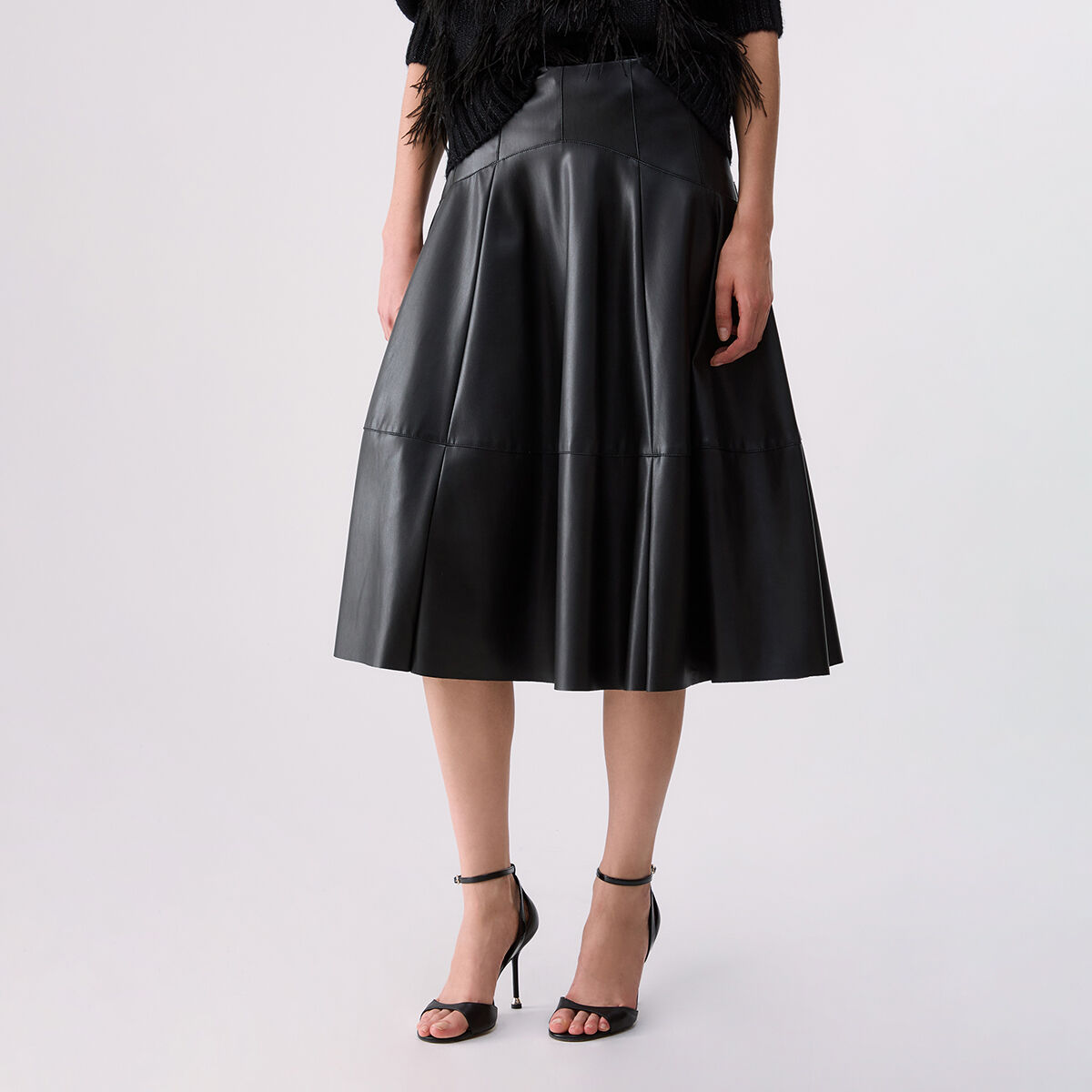 Jupe midi en tissu enduit noir, LIU JO