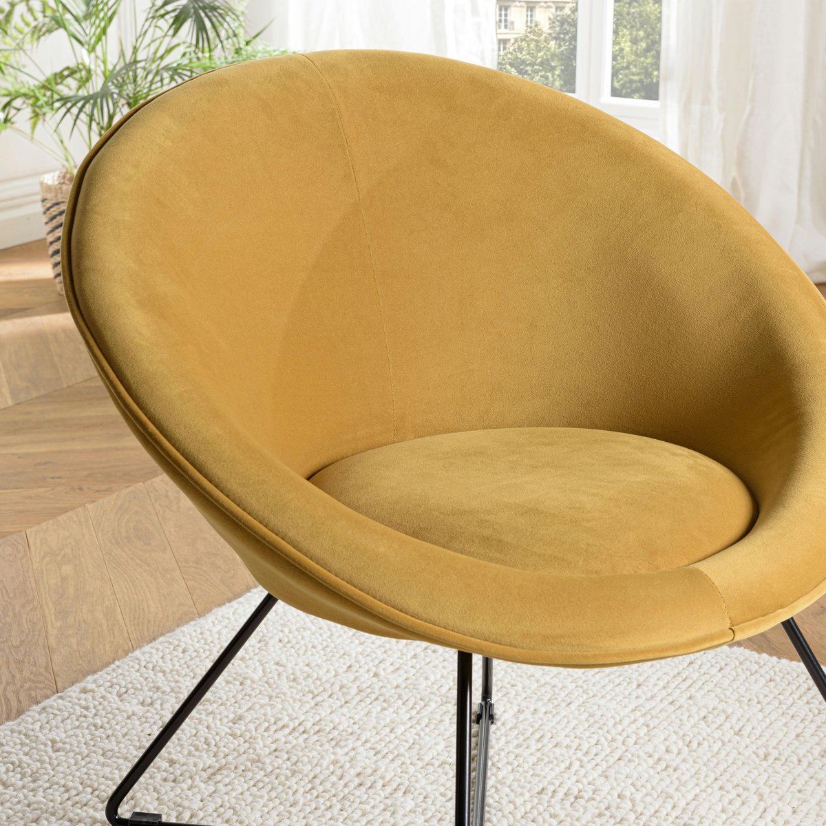 Fauteuil rond design velours moutarde TIM jaune, PIER IMPORT