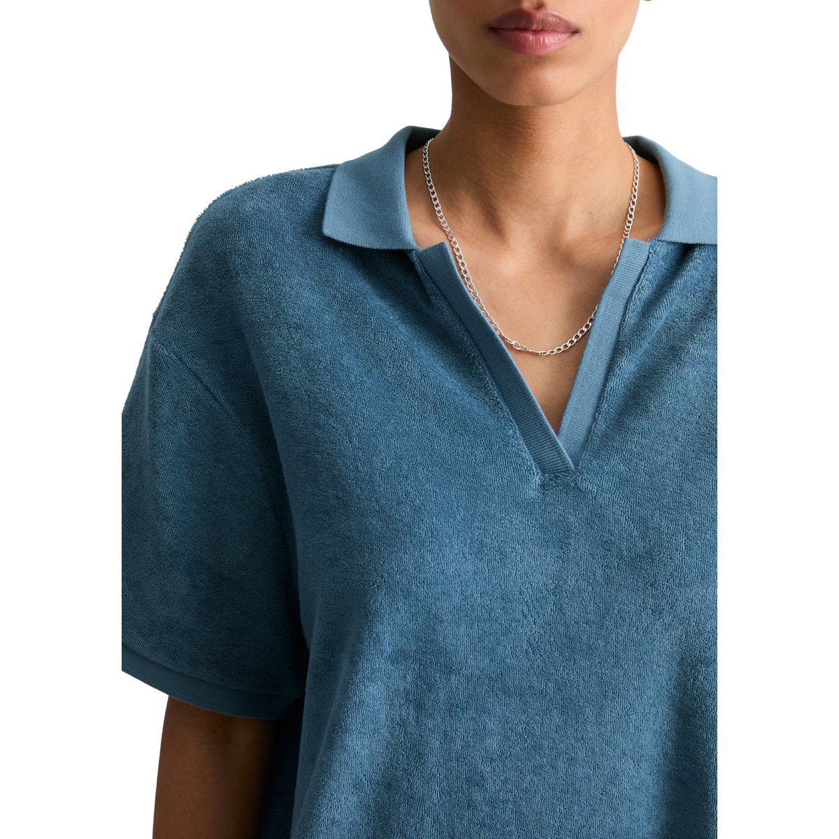 DfC Robe polo en éponge regular en coton organique bleu moyen, MARC O’POLO DENIM