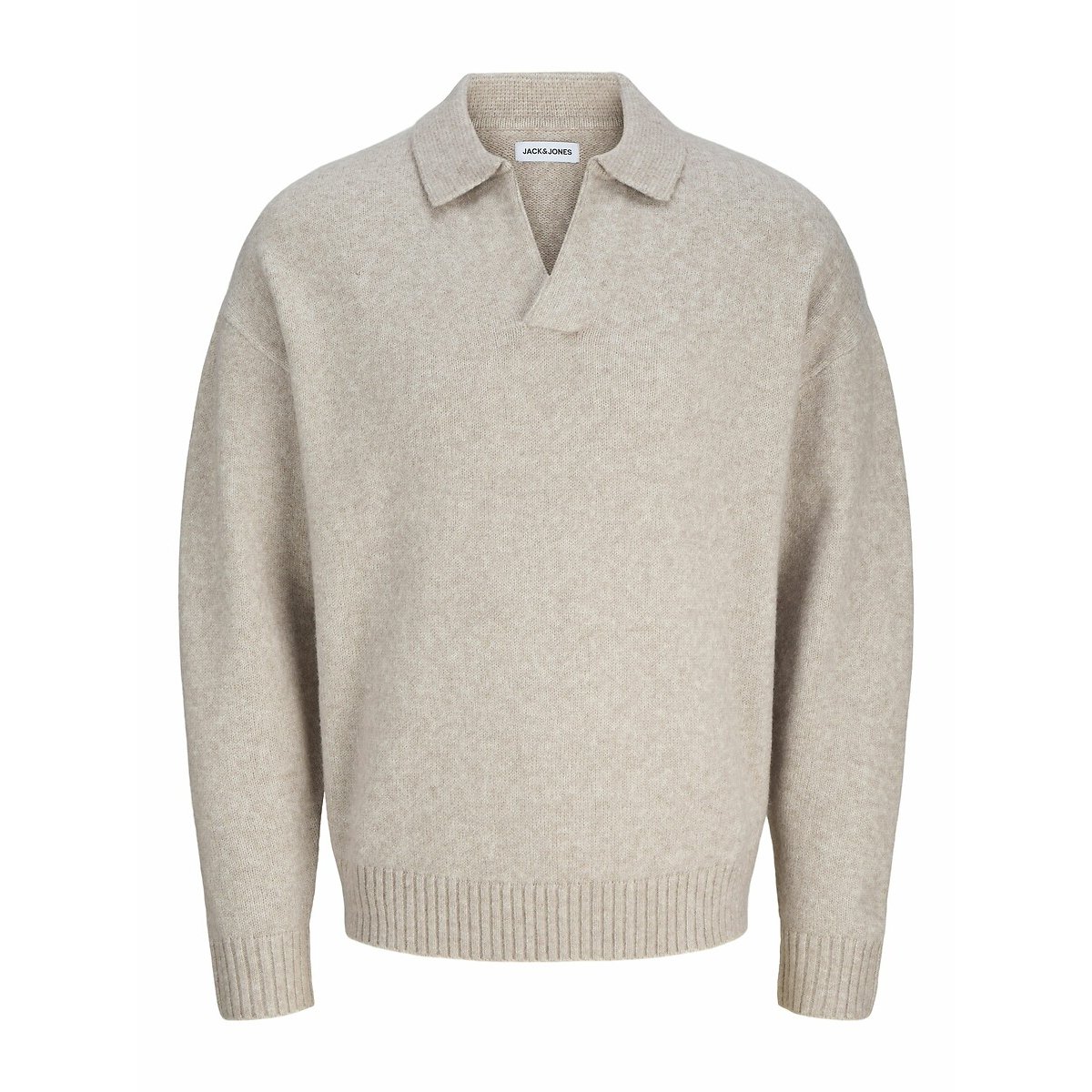 Open Jumper with Polo Collar beige, JACK & JONES