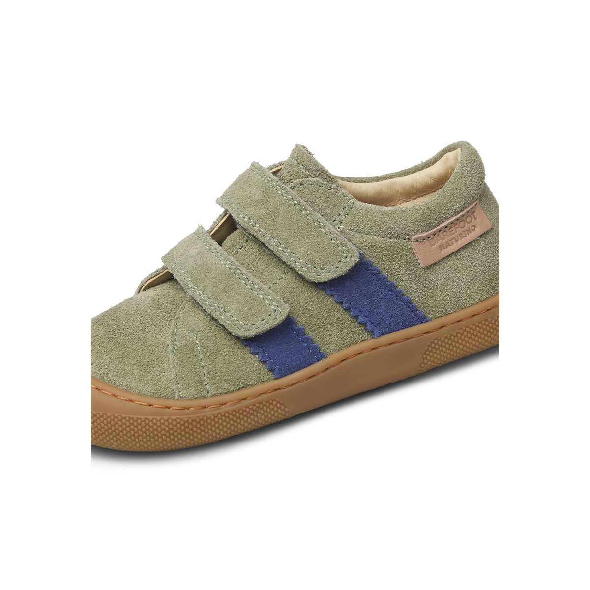 Chaussures premiers pas en suède BAREFOOT BISY VL vert olive-bleu, NATURINO