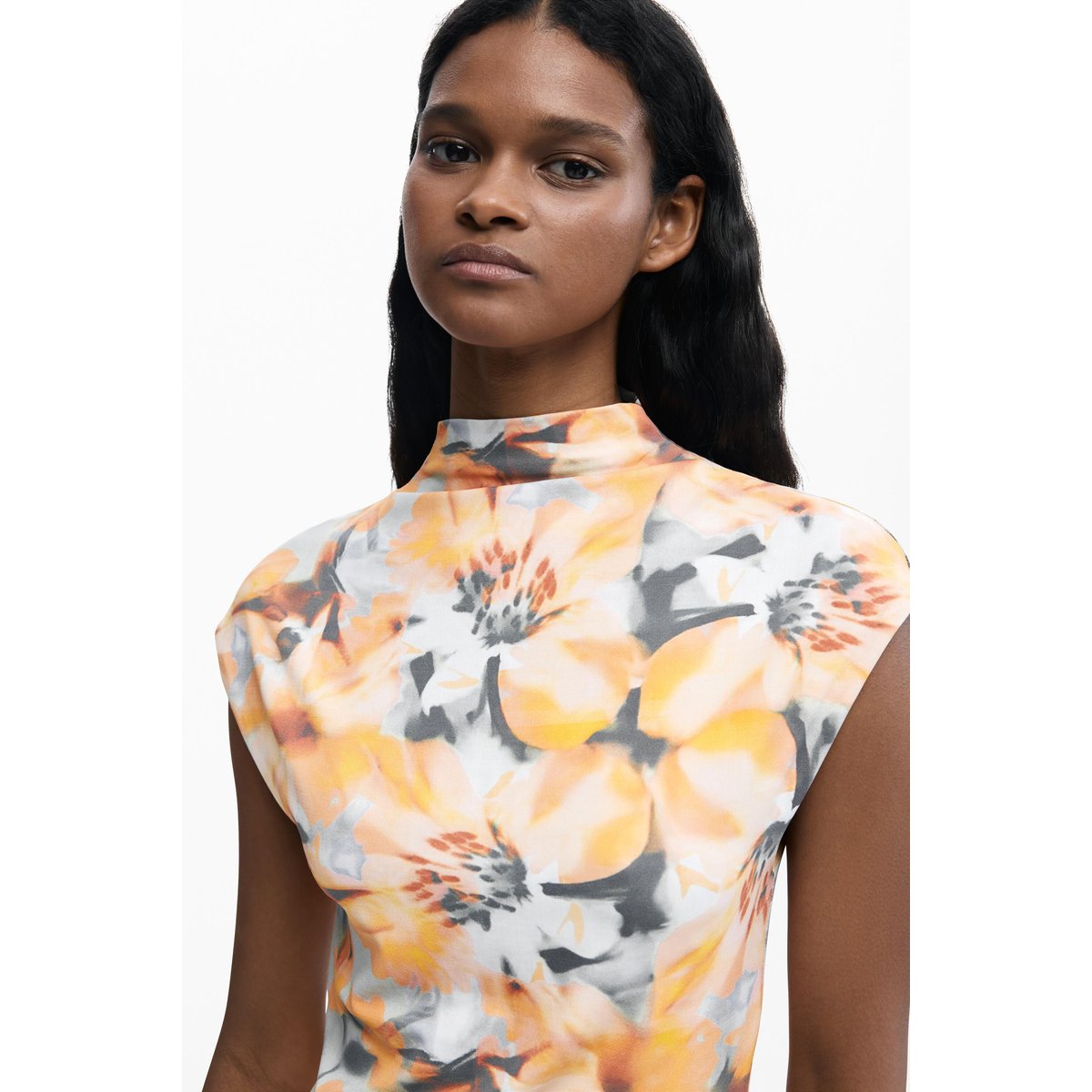 Robe fourreau fleurs orange, DESIGUAL