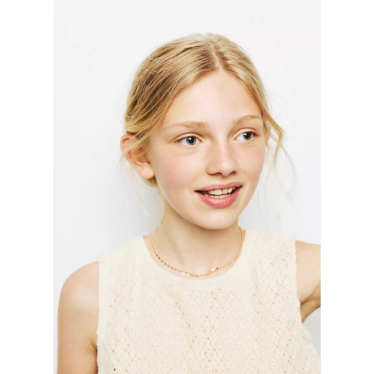 Blouse en crochet à bas bouffant écru, MANGO KIDS