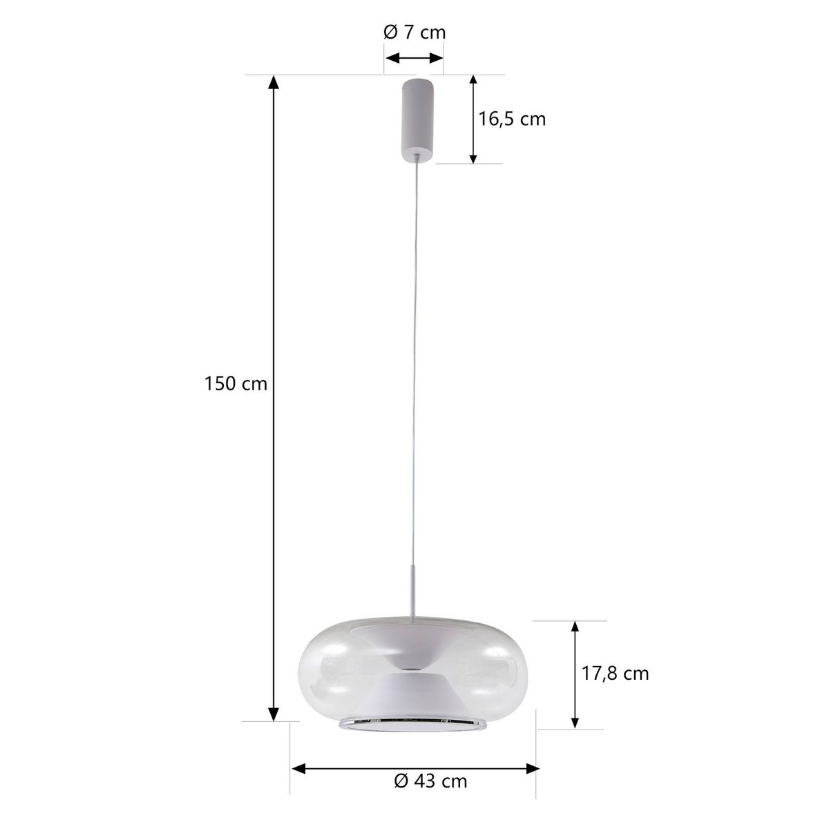 Suspension en verre moderneLED, Orasa blanc, clair, LUCANDE