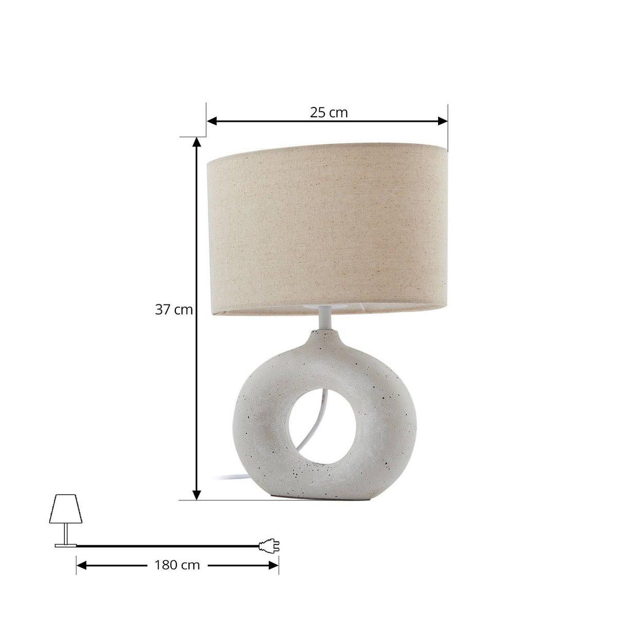 Lampe à poser en textile moderne, Kody beige, blanc, LINDBY