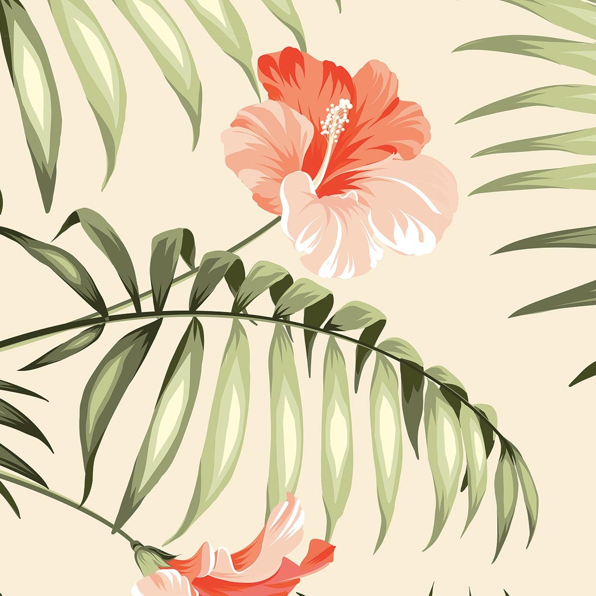 Papier peint fleurs roses tropicales intissé, HEXOA