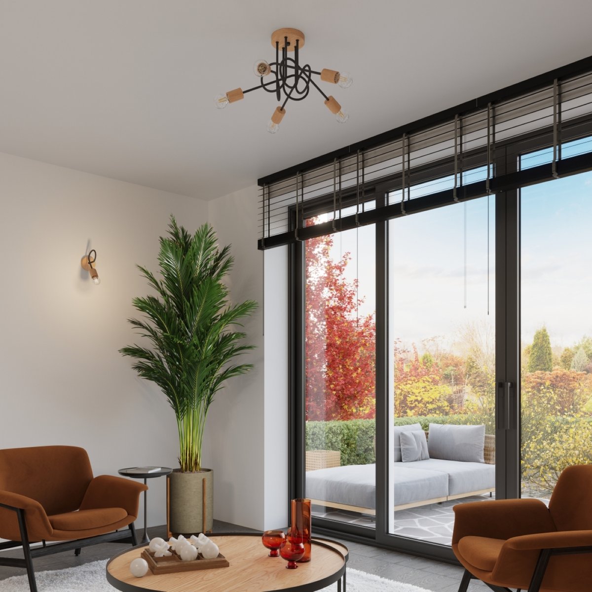 Applique Acier Noir/Bois Naturel E27 1 Ember noir, EDEN