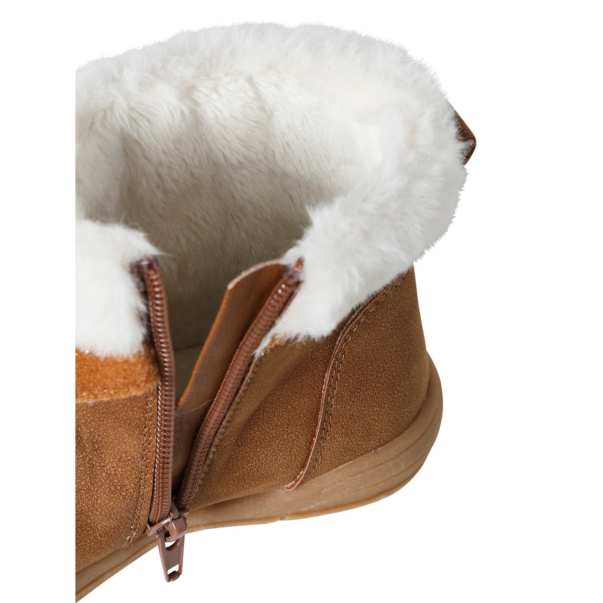 Bottines enfant synthétique fourrées zippées marron, VERTBAUDET