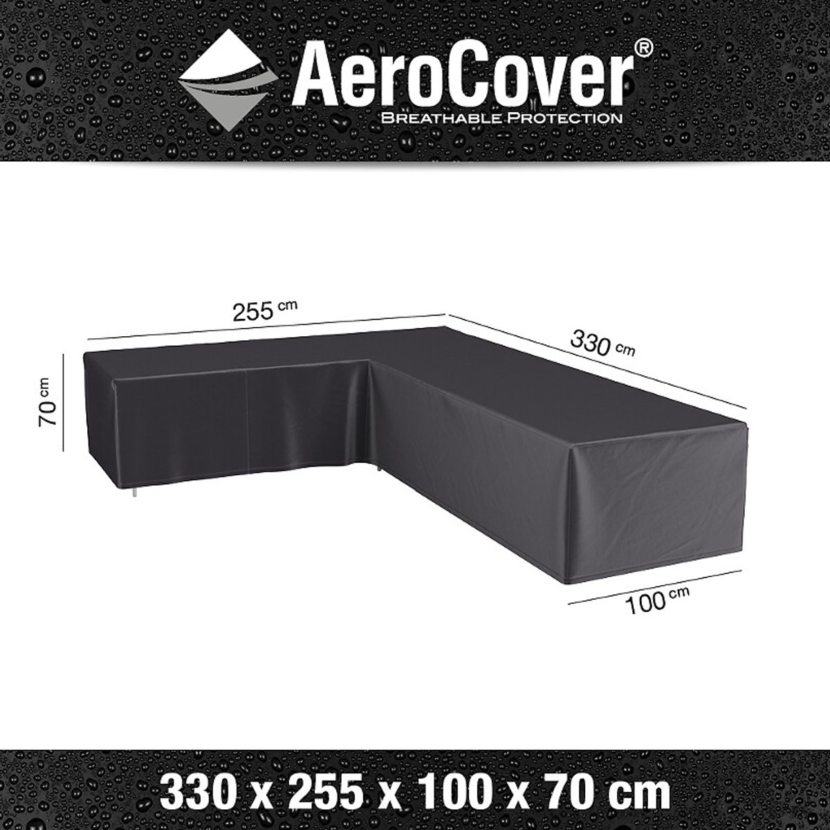 Garden Right Hand L-Shape Lounge Set Cover 330x255x100x70cm grey, AEROCOVER