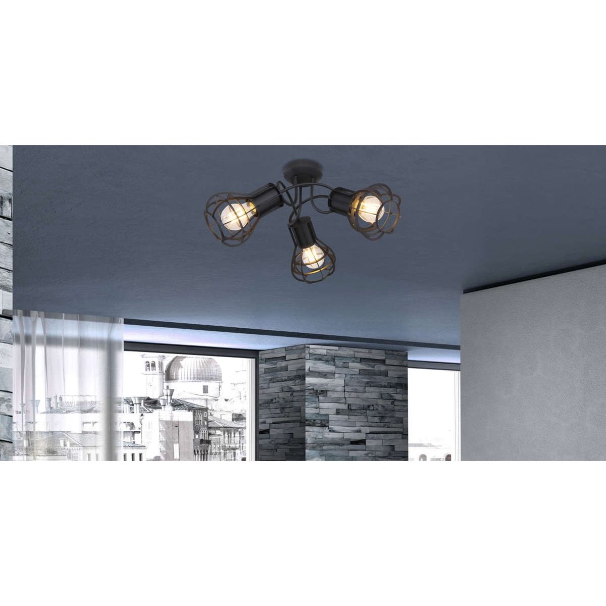 Plafonnier rond entrelacé 3 spots design industriel CLASTRA noir, GLOBO LIGHTING