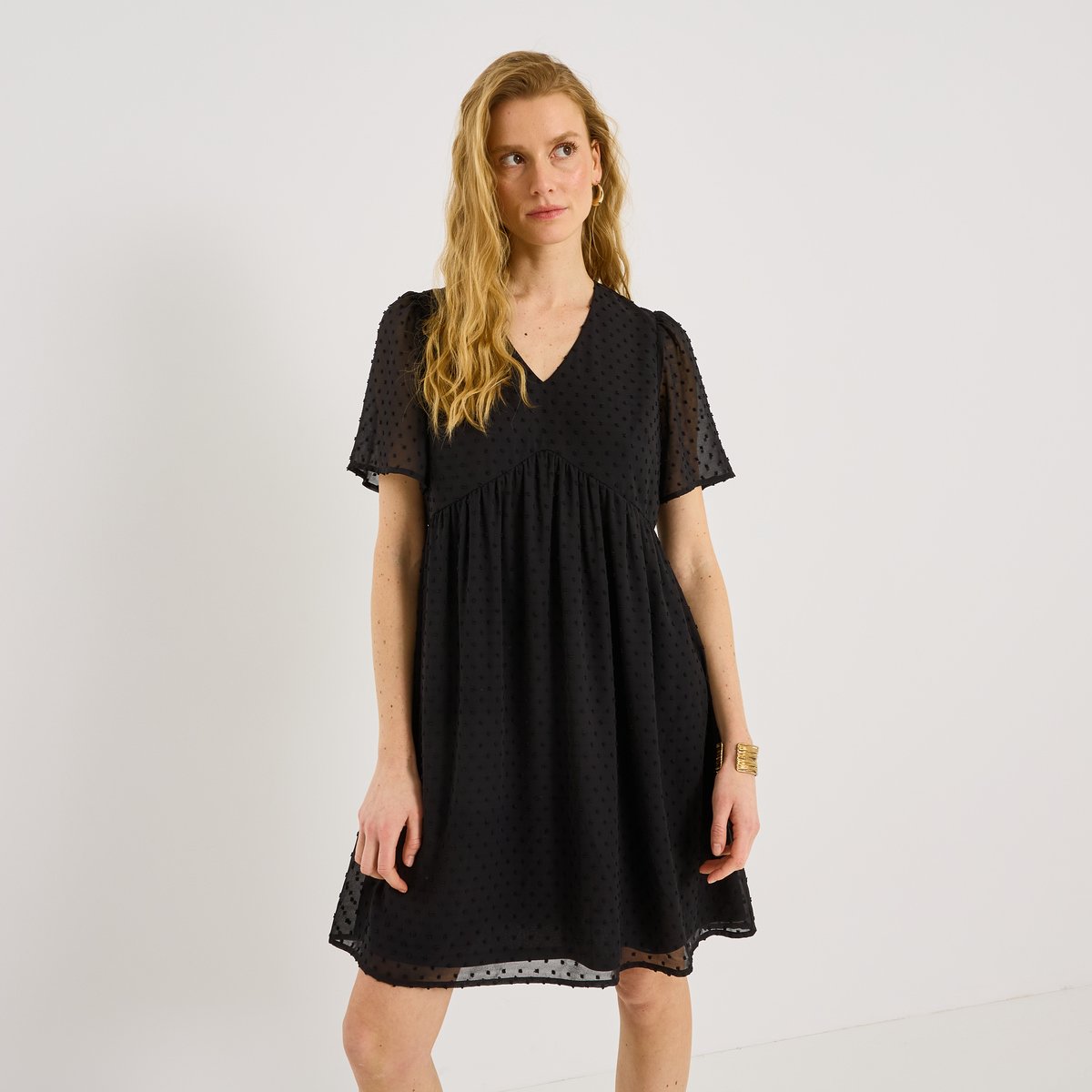 Robe courte en plumetis noir, GRAIN DE MALICE