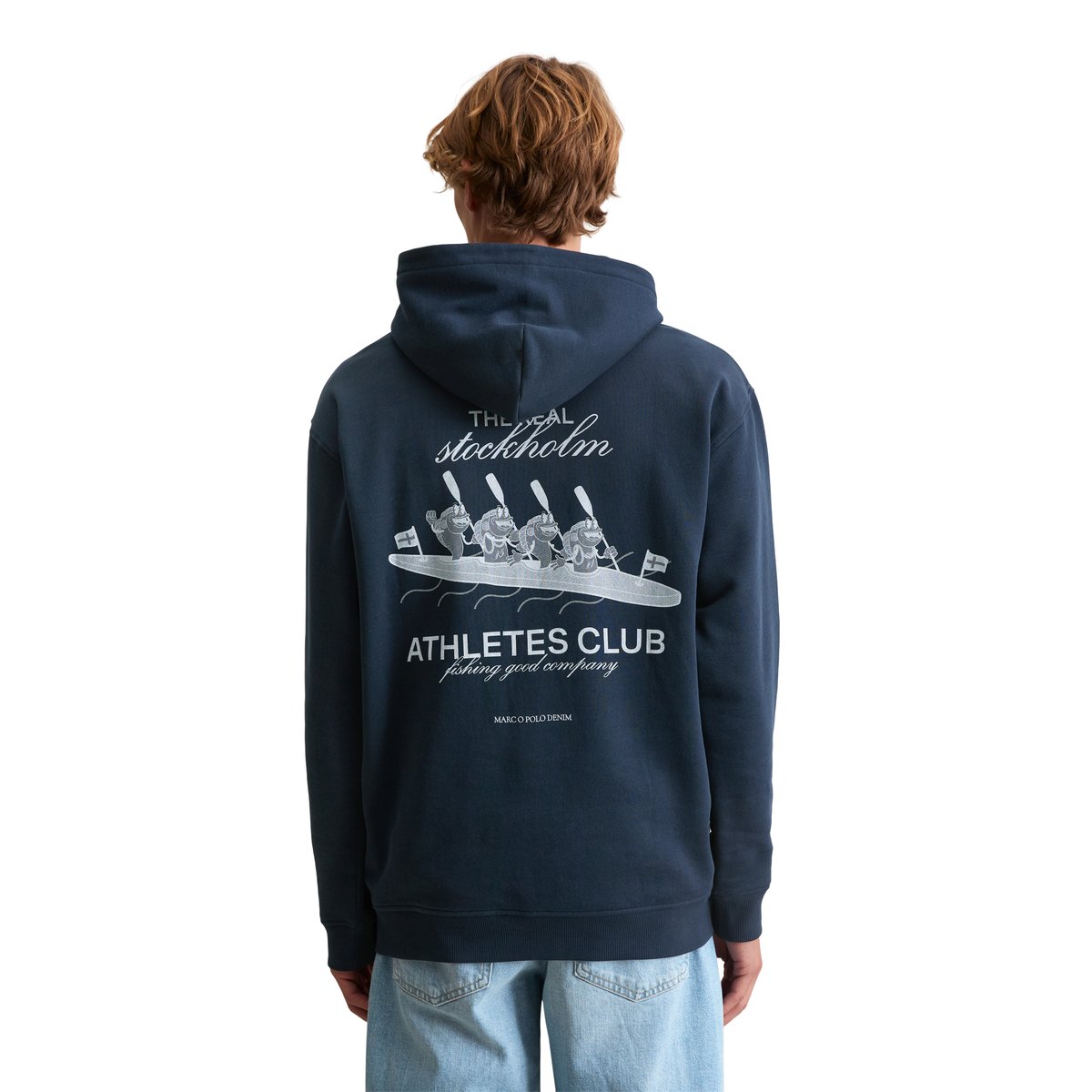 Hoodie relaxed avec un grand imprimé au dos bleu foncé, MARC O’POLO DENIM