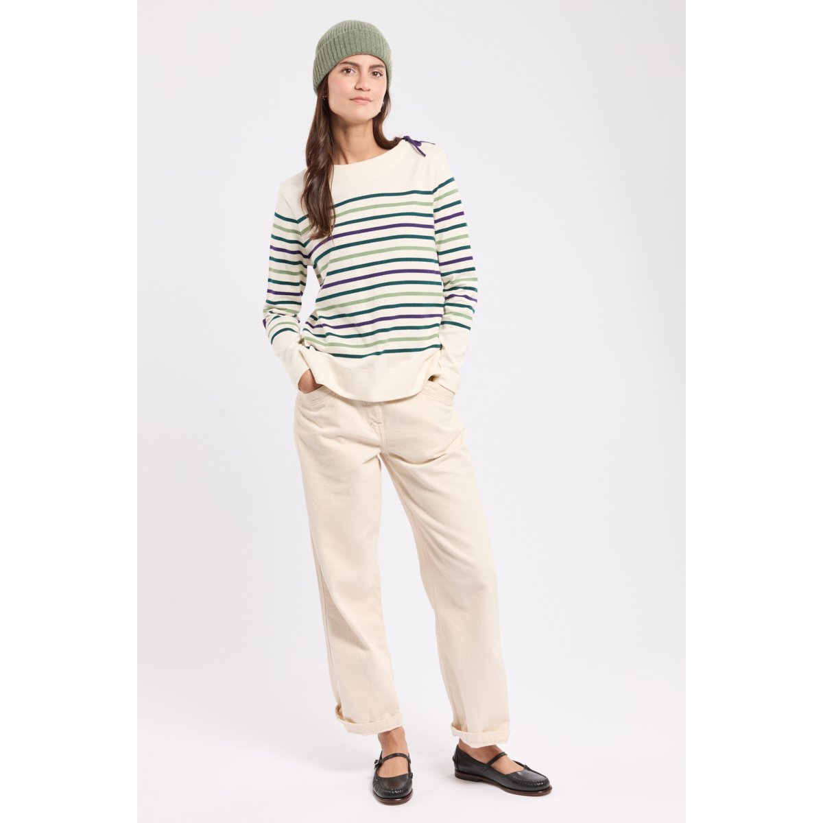 Marinière épaule avec lacet en coton nature/dark sea/amazon/mel, ARMOR-LUX