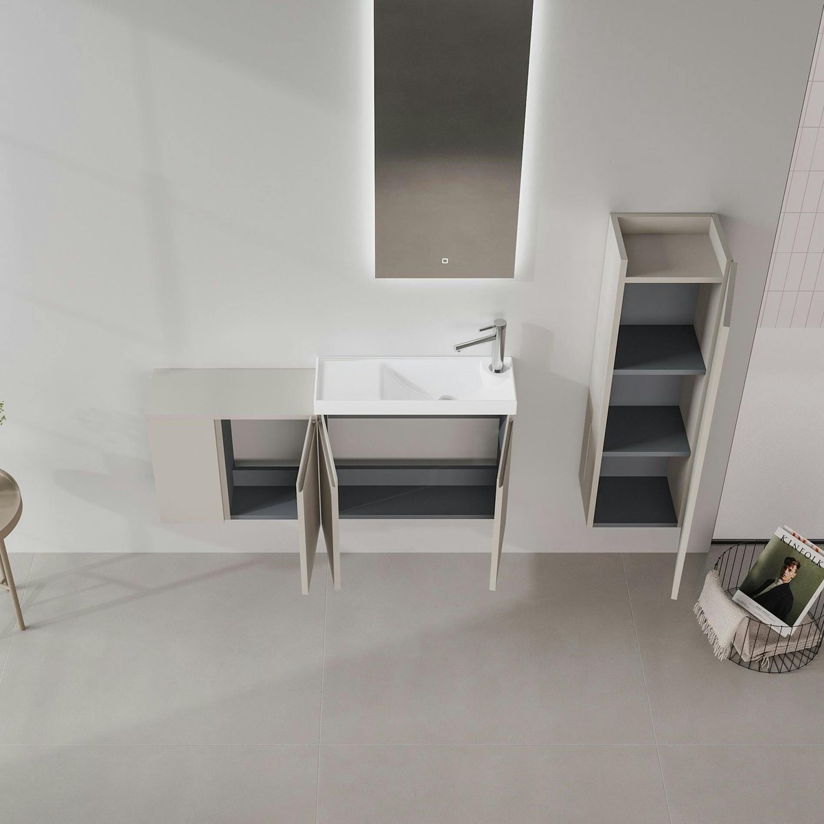 Meuble + vasque lave-mains suspendu 110 cm IRIS cachemire, PIER IMPORT