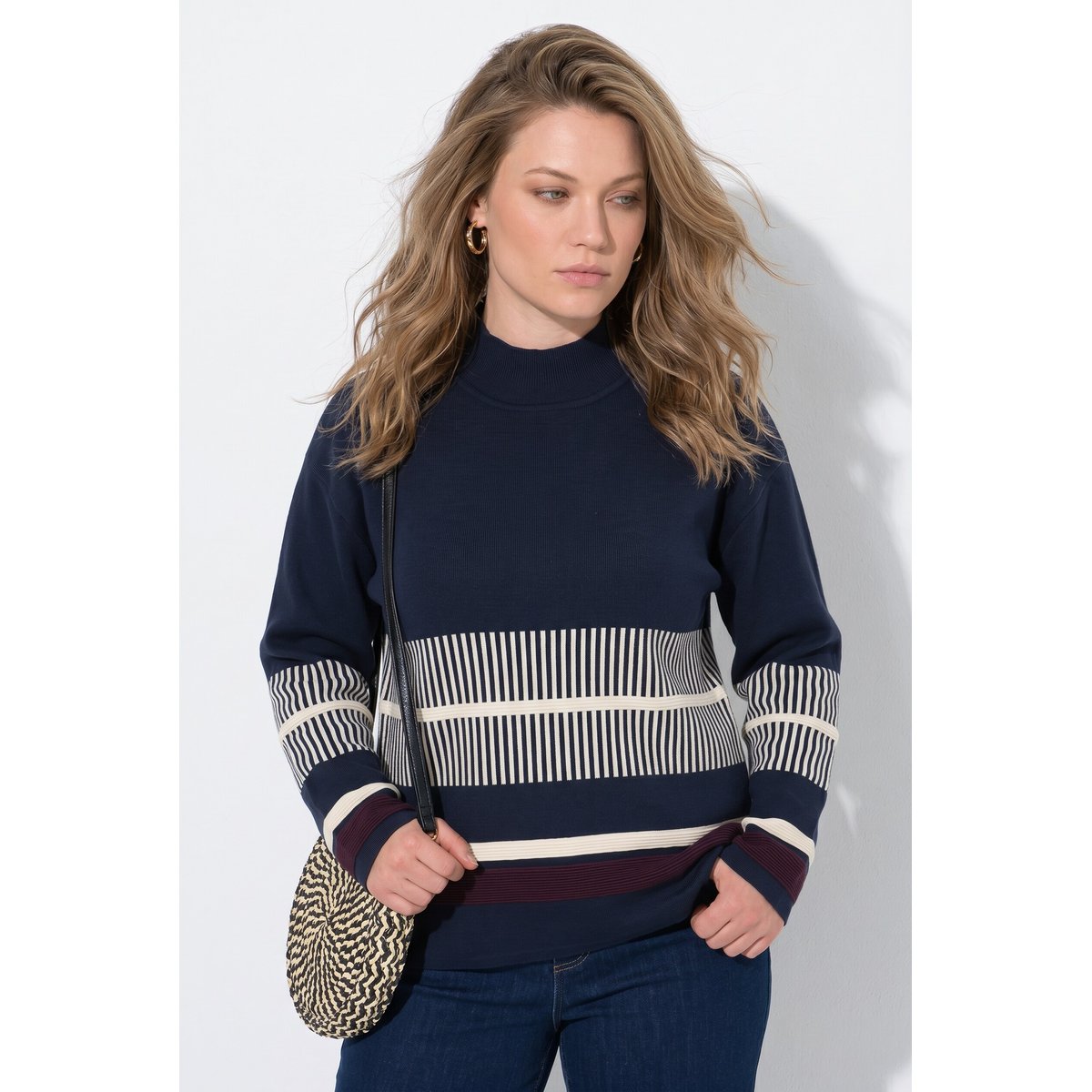 Pull à col montant et manches longues marine, ULLA POPKEN