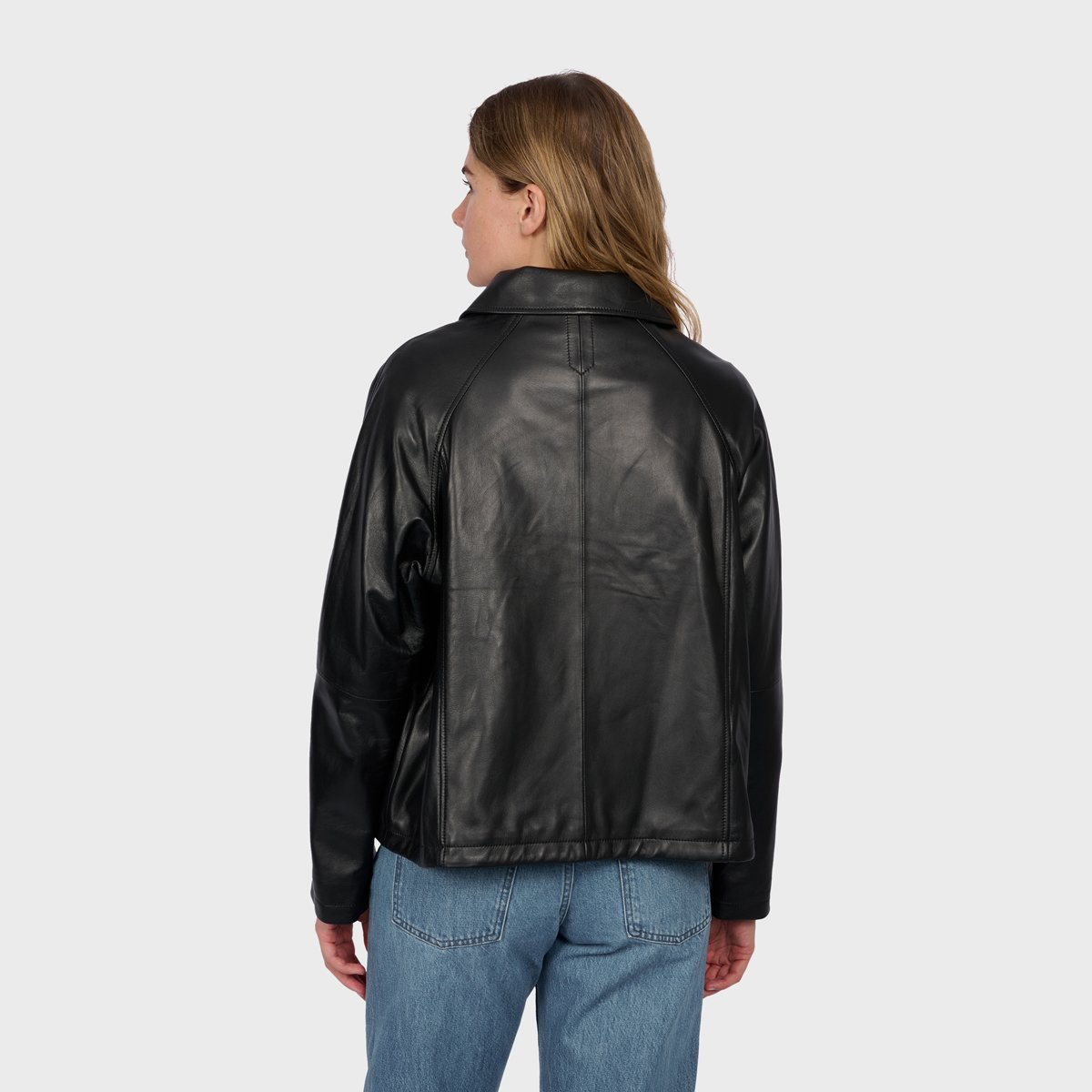 Blouson en cuir à col chemise MELROSE noir, OAKWOOD