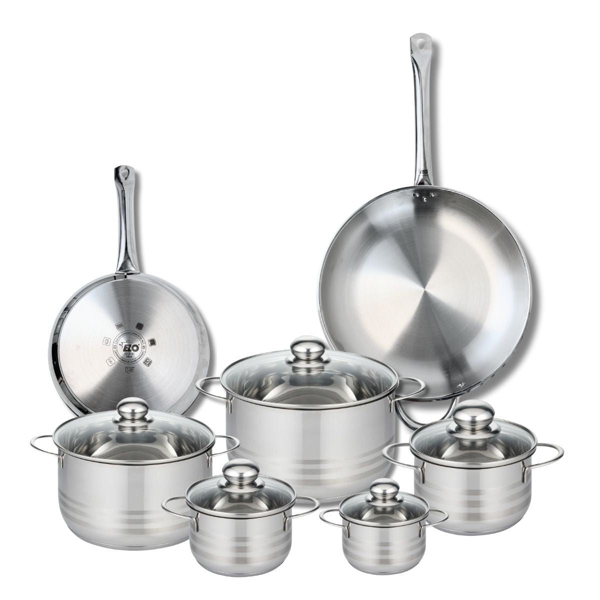 2 poêles 24/32cm + 5 faitouts 12/14/16/20/24cm PROFI BRILLANT gris, ELO