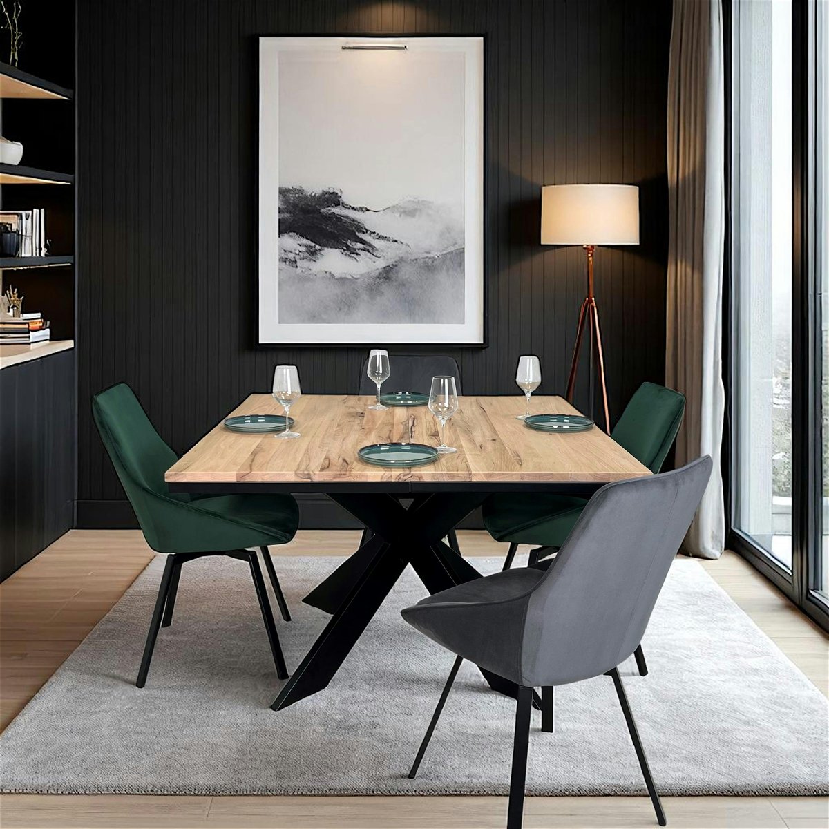 Table carrée extensible 4/8 places en chêne massif PALERME chêne blanc, PIER IMPORT