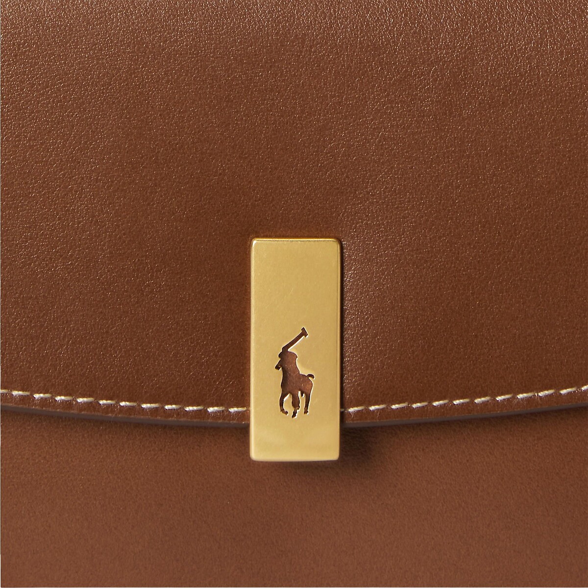 Sac pochette en cuir, à bandoulière chaîne camel, POLO RALPH LAUREN