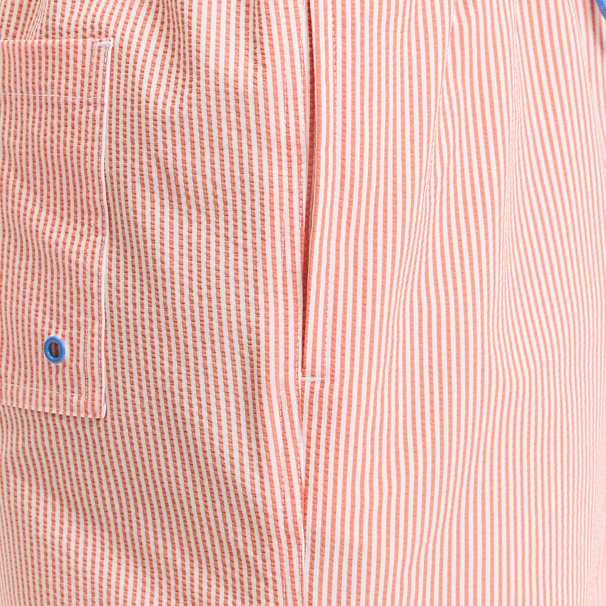 Zwemshort met print Seersucker gestreept oranje, LA REDOUTE COLLECTIONS