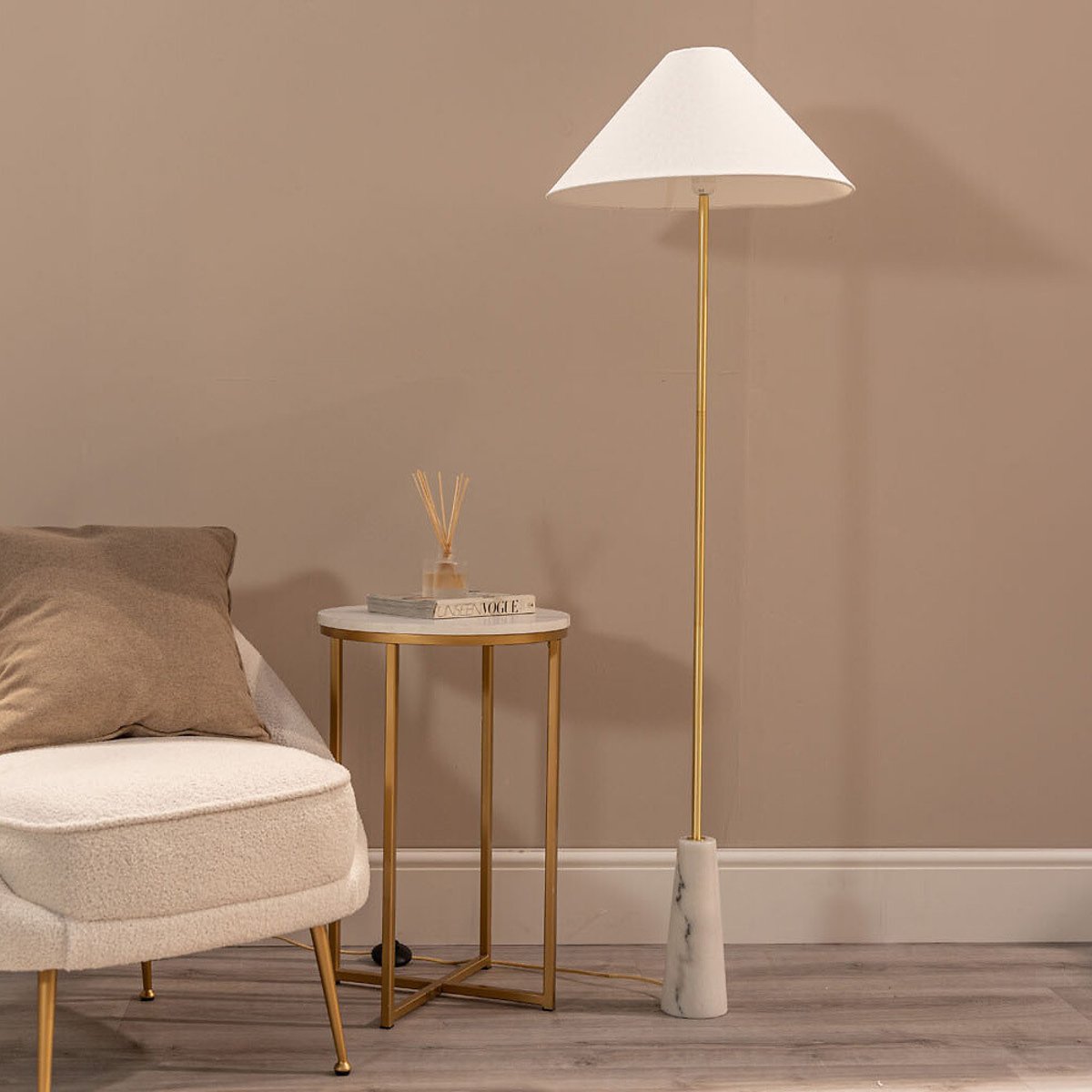 Marcos White Marble Floor Lamp gold-coloured, SO'HOME