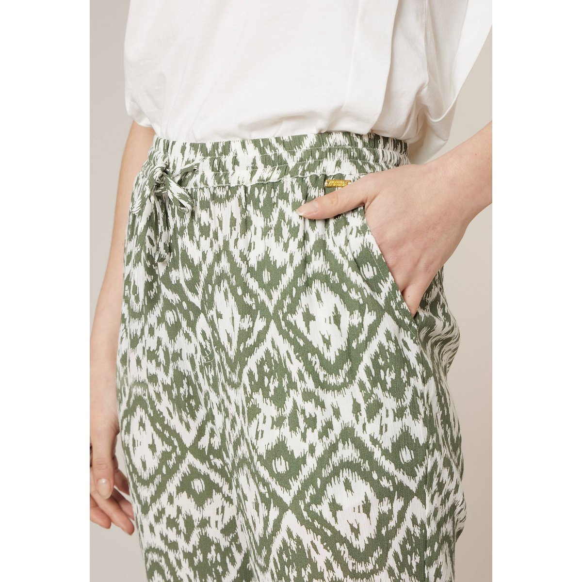 Pantalon droit femme imprimé ethinique MANOLA khaki, DEELUXE