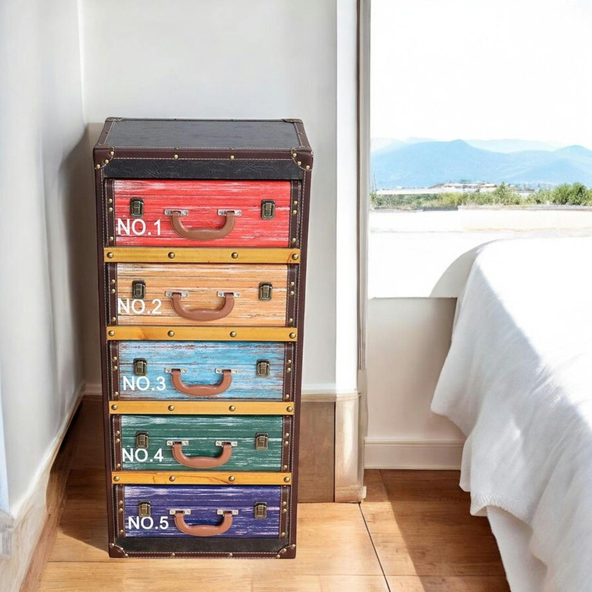Chiffonnier façon valises colorées PUNO marron, PIER IMPORT