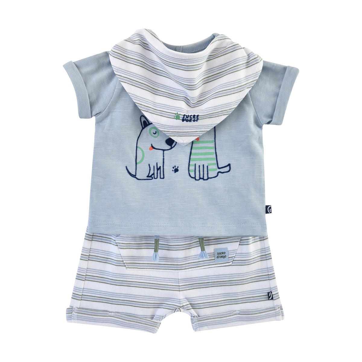 T shirt naissance short et bandana elouan bleu, SUCRE D'ORGE