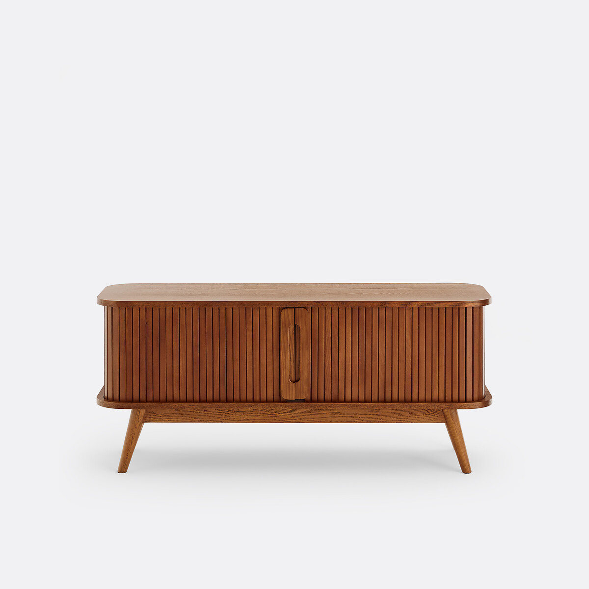 Meuble TV en frêne et plaqué, 2 portes coulissantes, largeur 120 cm, WAPONG teinté coloris noyer, LA REDOUTE INTERIEURS