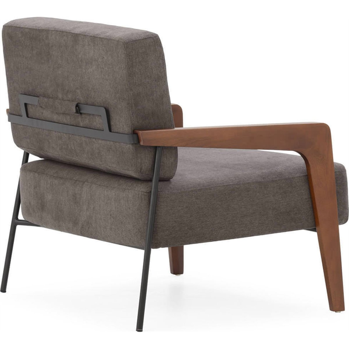 Fauteuil vintage en tissu et bois de hêtre noyer, noir et gris foncé, RECOLLECTION