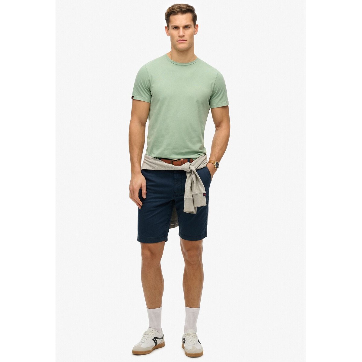 T-shirt col rond droit vert, SUPERDRY