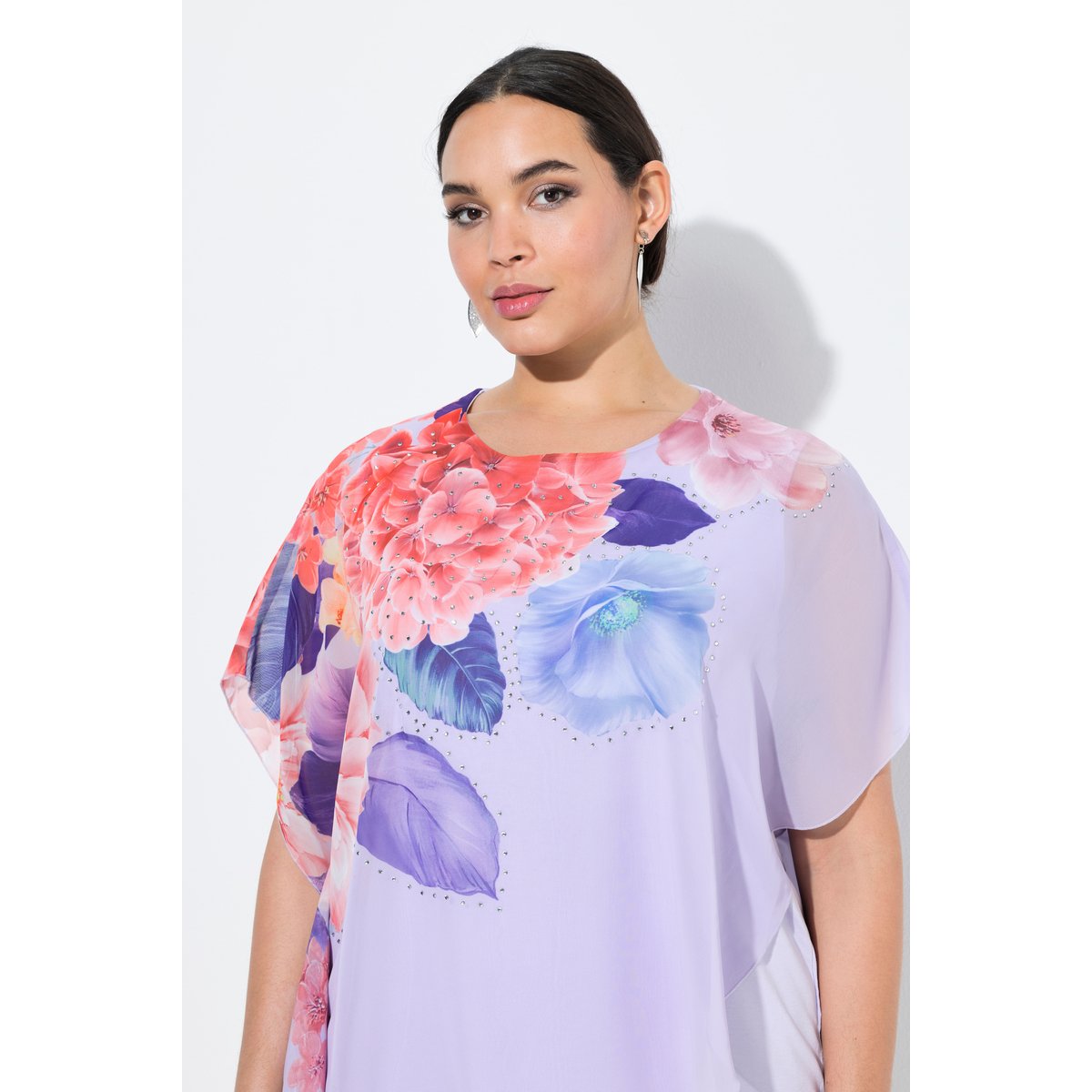 Blouse à fleurs en mousseline doublée violet vif, ULLA POPKEN