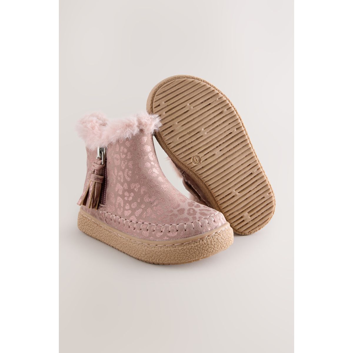 Bottines zippées et fourrées rose, NEXT