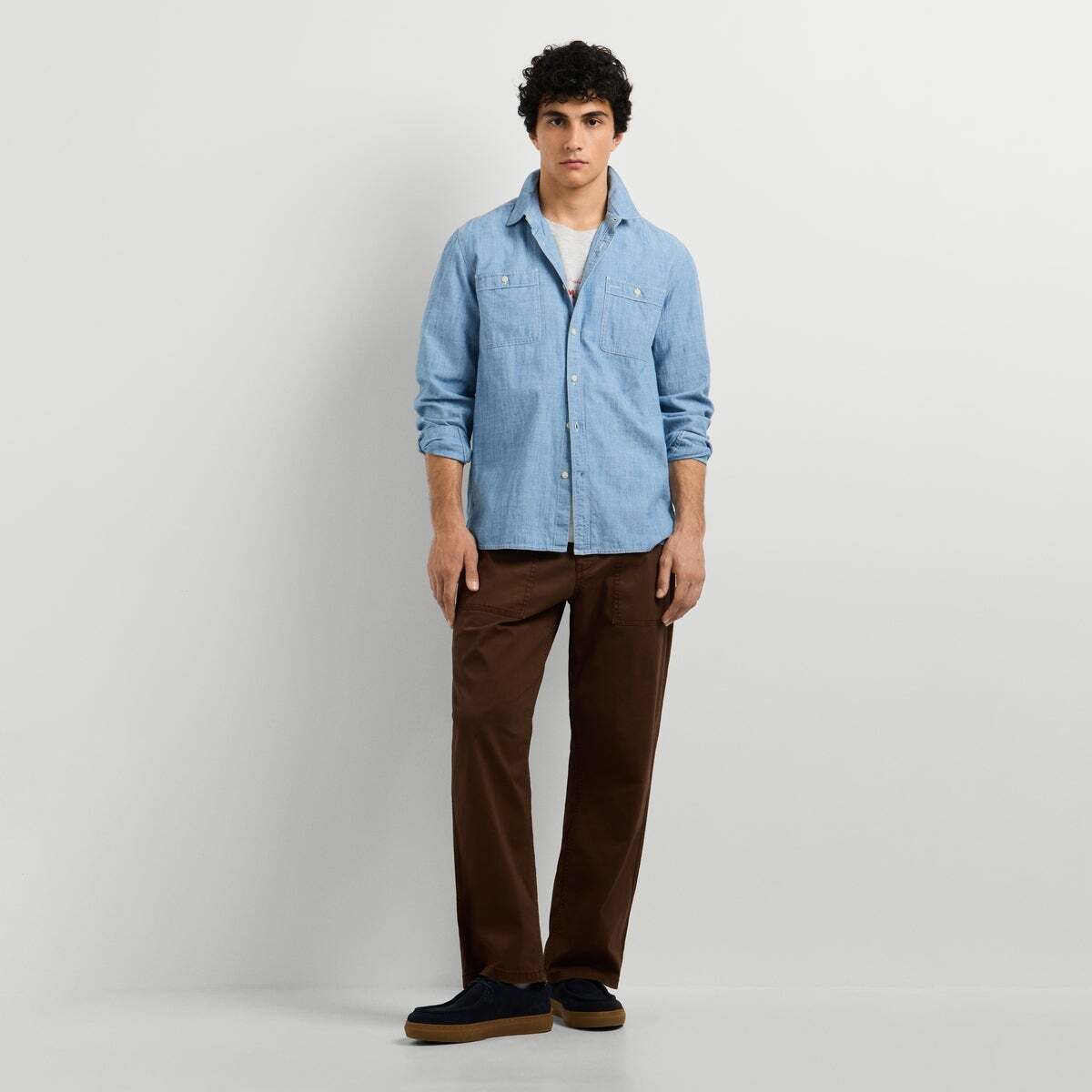 Chemise Chambray Coupe Regular bleu indigo moyen, PEPE JEANS