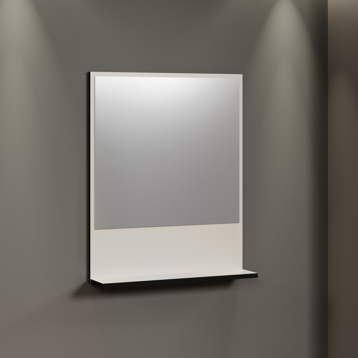 Miroir mural avec 1 tablette L60 cm - PUREBLISS kashmir gris perle et noir mat, CALICOSY