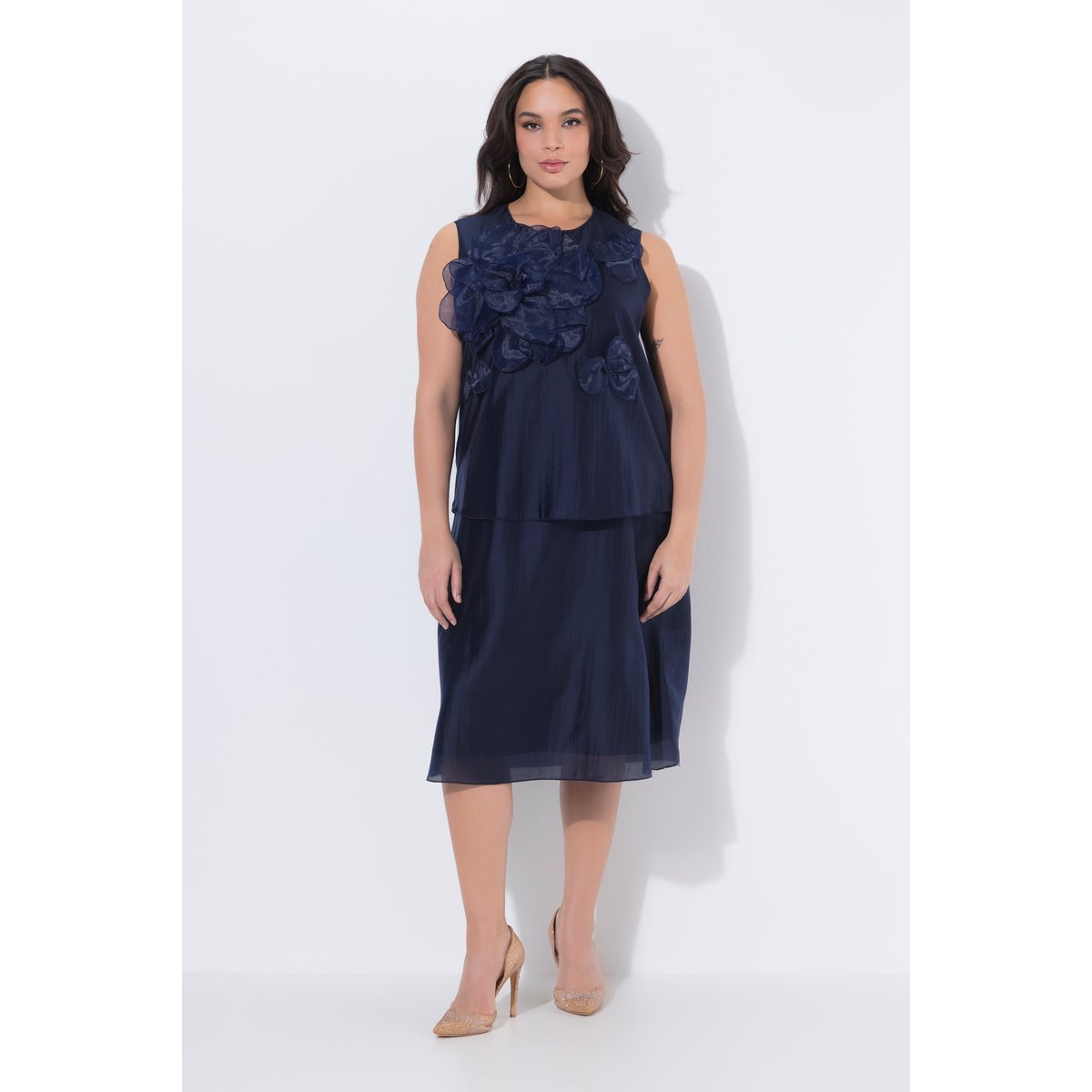 Robe midi sans manches en mousseline marine, ULLA POPKEN