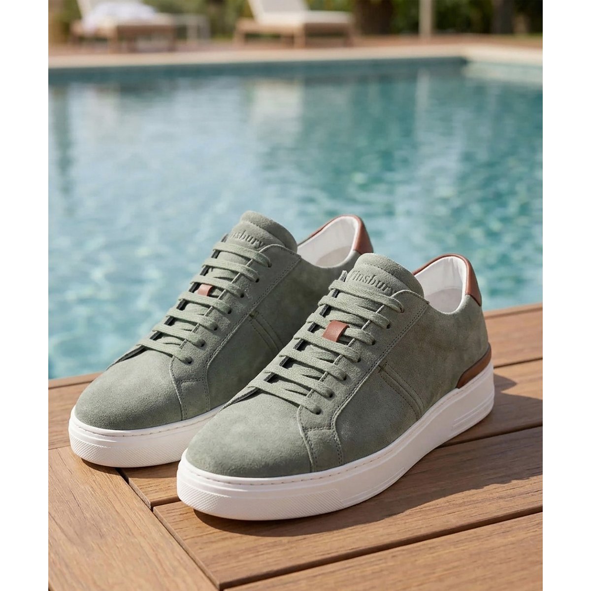 Sneakers daim RIVA vert amande, FINSBURY