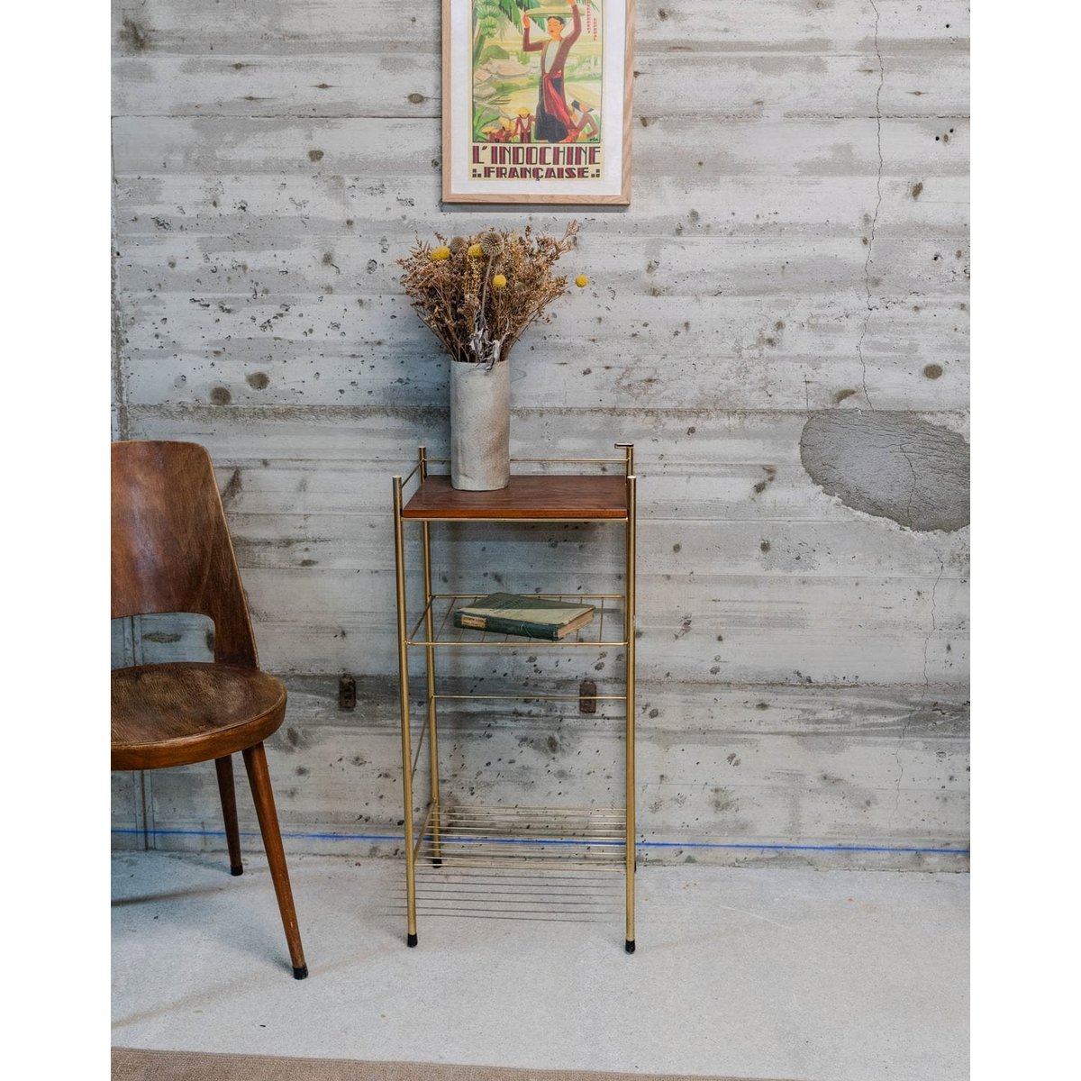 Table d'appoint en bois et métal Hanna N°1346 - Bon état bois foncé, DEBONGOUT
