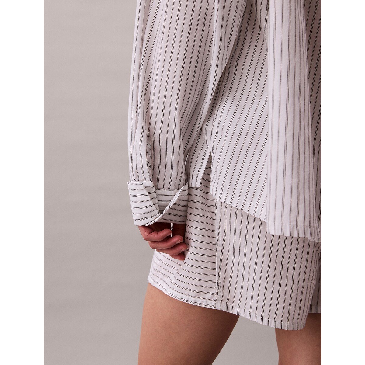 Cotton poplin pyjama shirt with button-down collar white/blue, CALVIN KLEIN UNDERWEAR