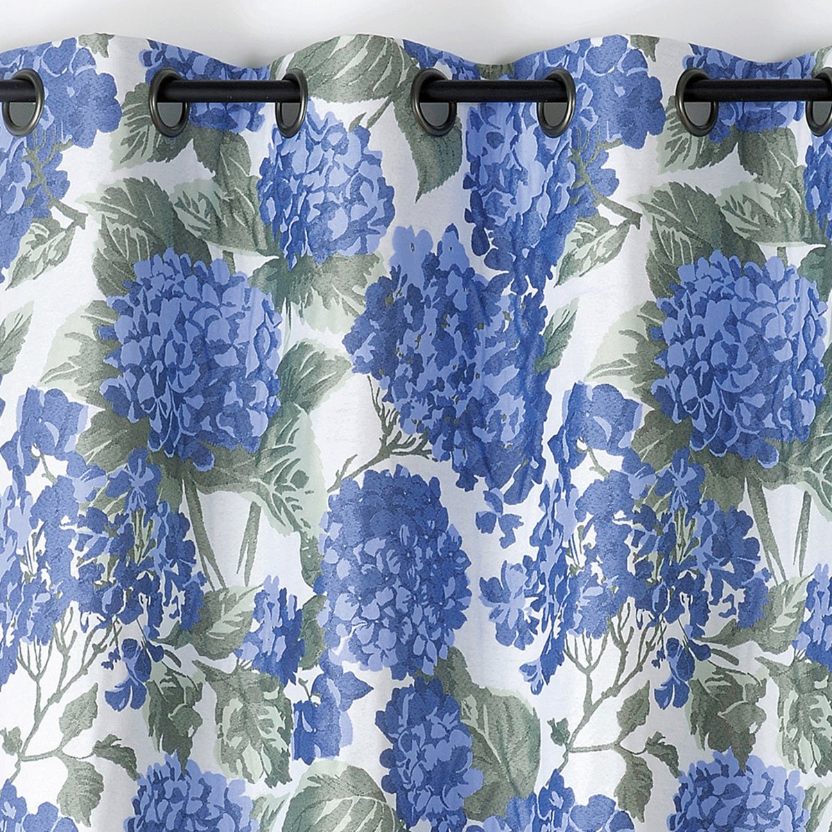 Rideau jacquard à motif hortensia bleu, LINDER