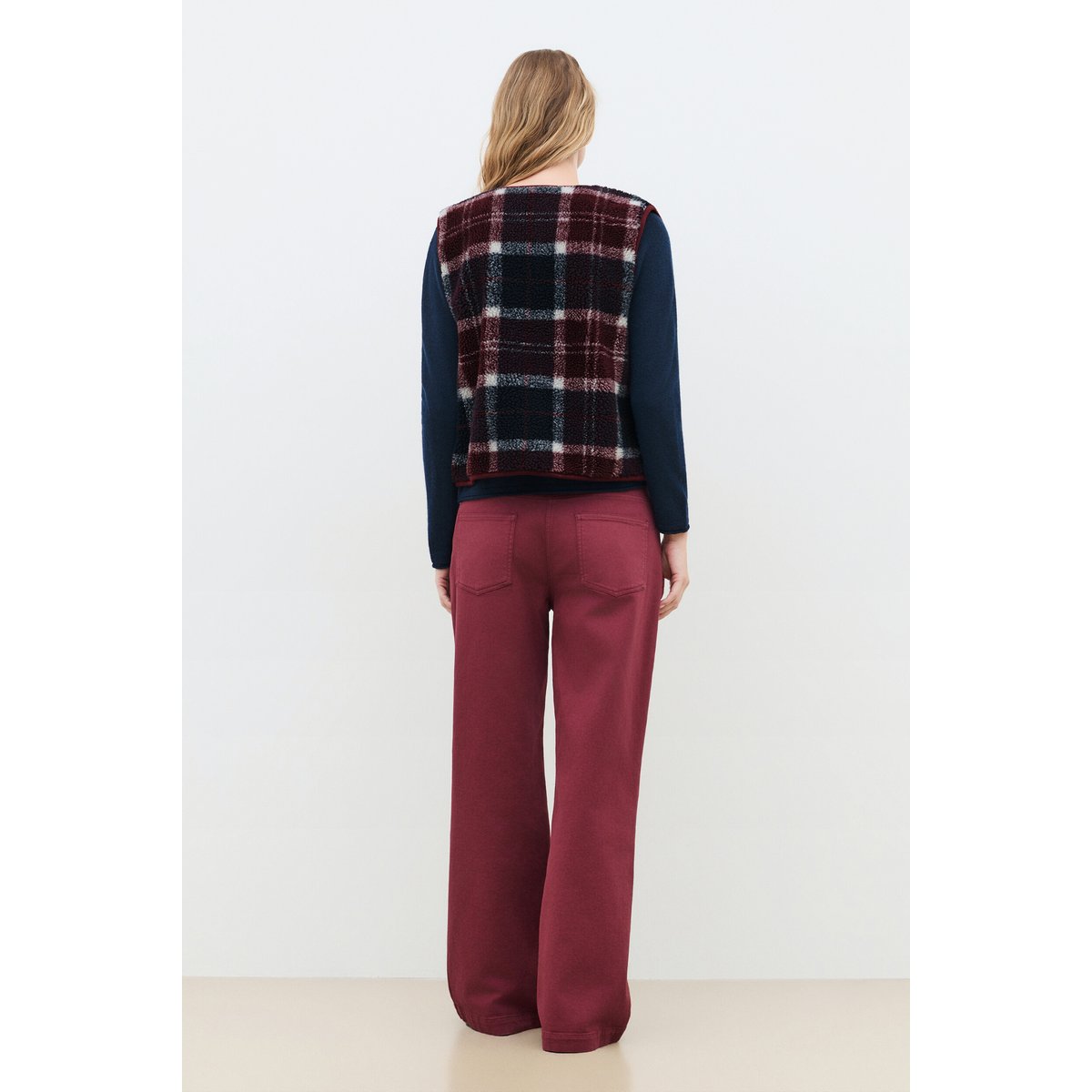 Gilet droit col rond laine TNICOLAS bordeaux, CAROLL