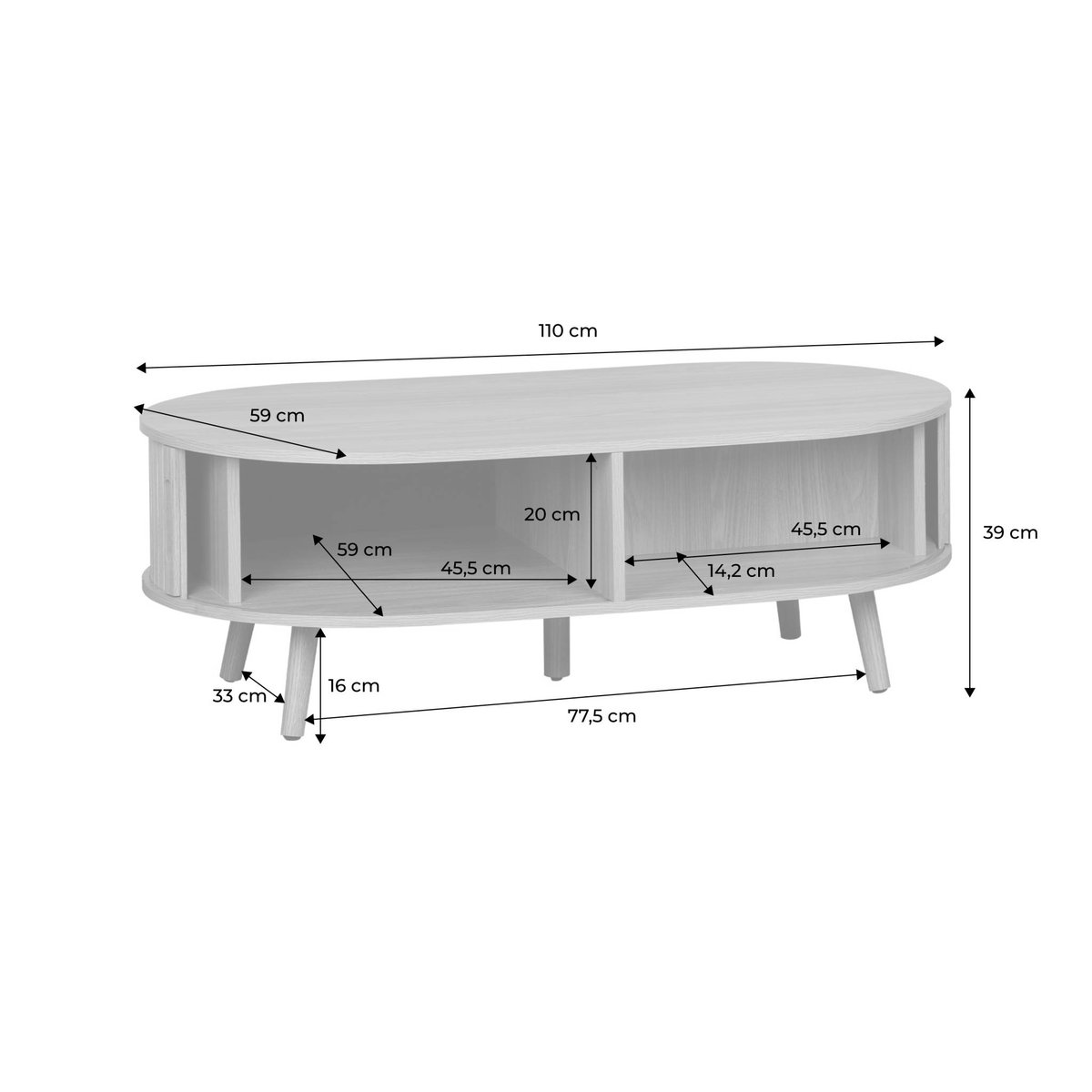 Table basse scandinave décor bois rainuré 2 portes coulissantes LEGACY naturel, SWEEEK