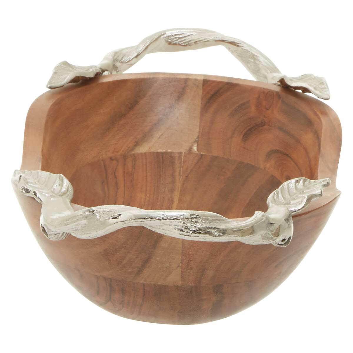 Large Acacia Wood Oval Bowl with Aluminium Leaf Handle brown, SO'HOME