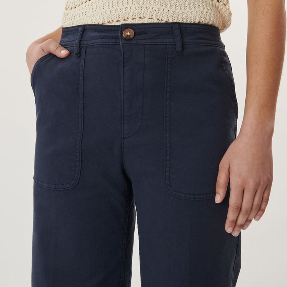 PANTALON DROIT LARGE TAILLE HAUTE UTILITY STRETCH marine, LABDIP