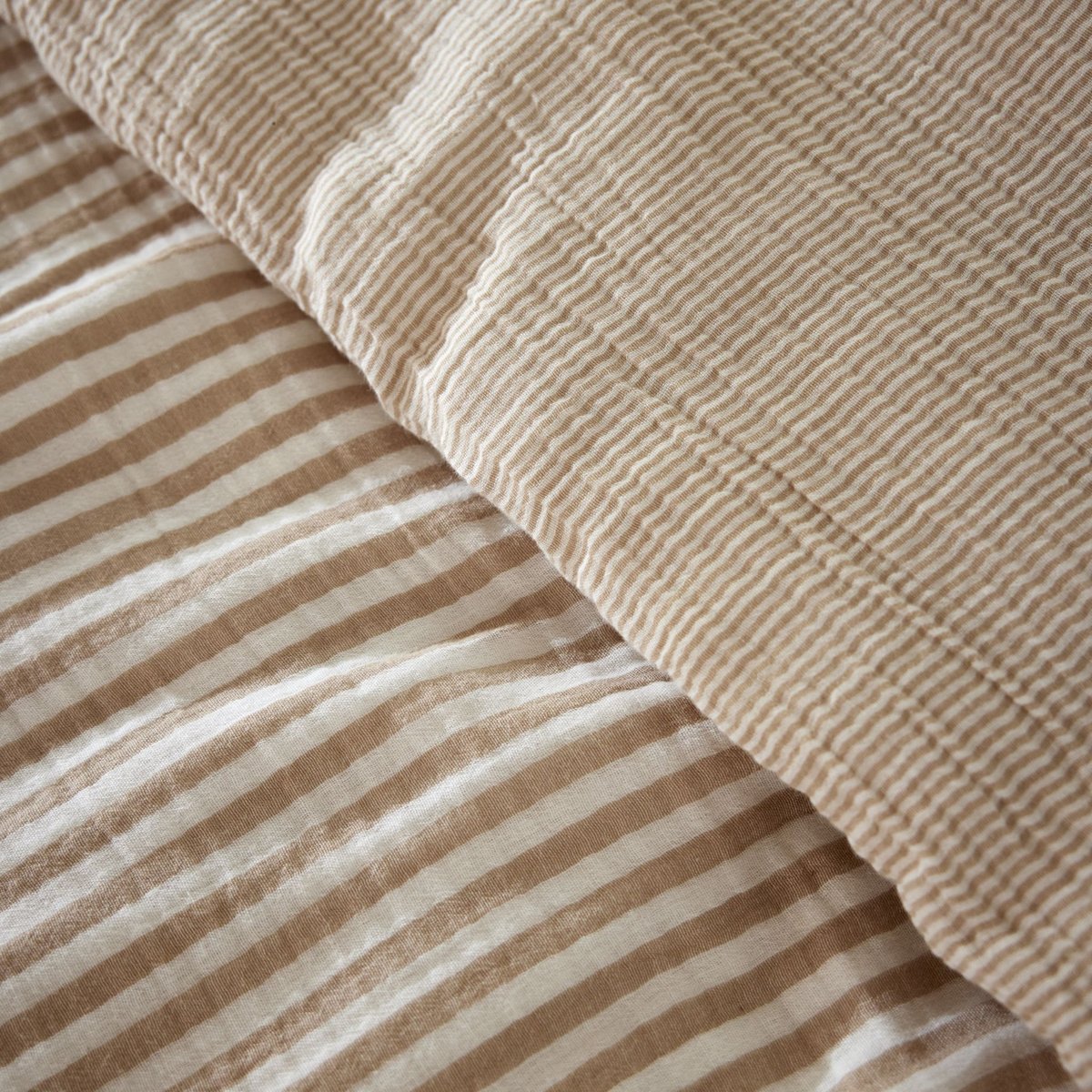 Housse de couette gaze de coton à rayures beige  - NINON beige, TERRE DE NUIT